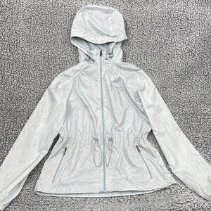 Columbia Hooded Cinched Waist Silver Gray Print Windbreaker Jacket Women's M